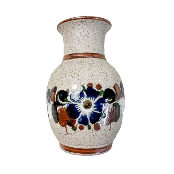 Tonala Mexican Pottery Vase Hand Crafted Floral Design 6" - Picture 1 of 4